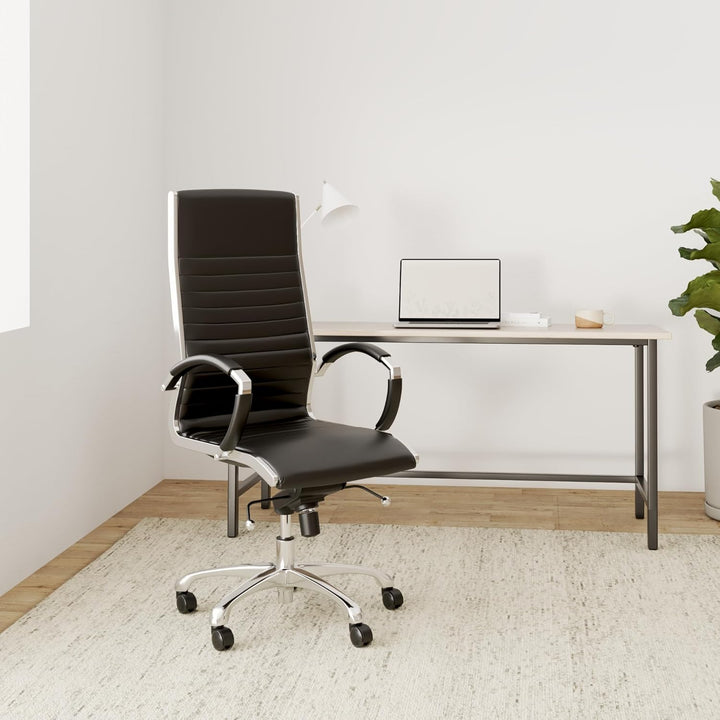 VERSEE Premium Echt-Leder Chefsessel Montreal in Schwarz - Ergonomischer Bürostuhl für Büro und Home