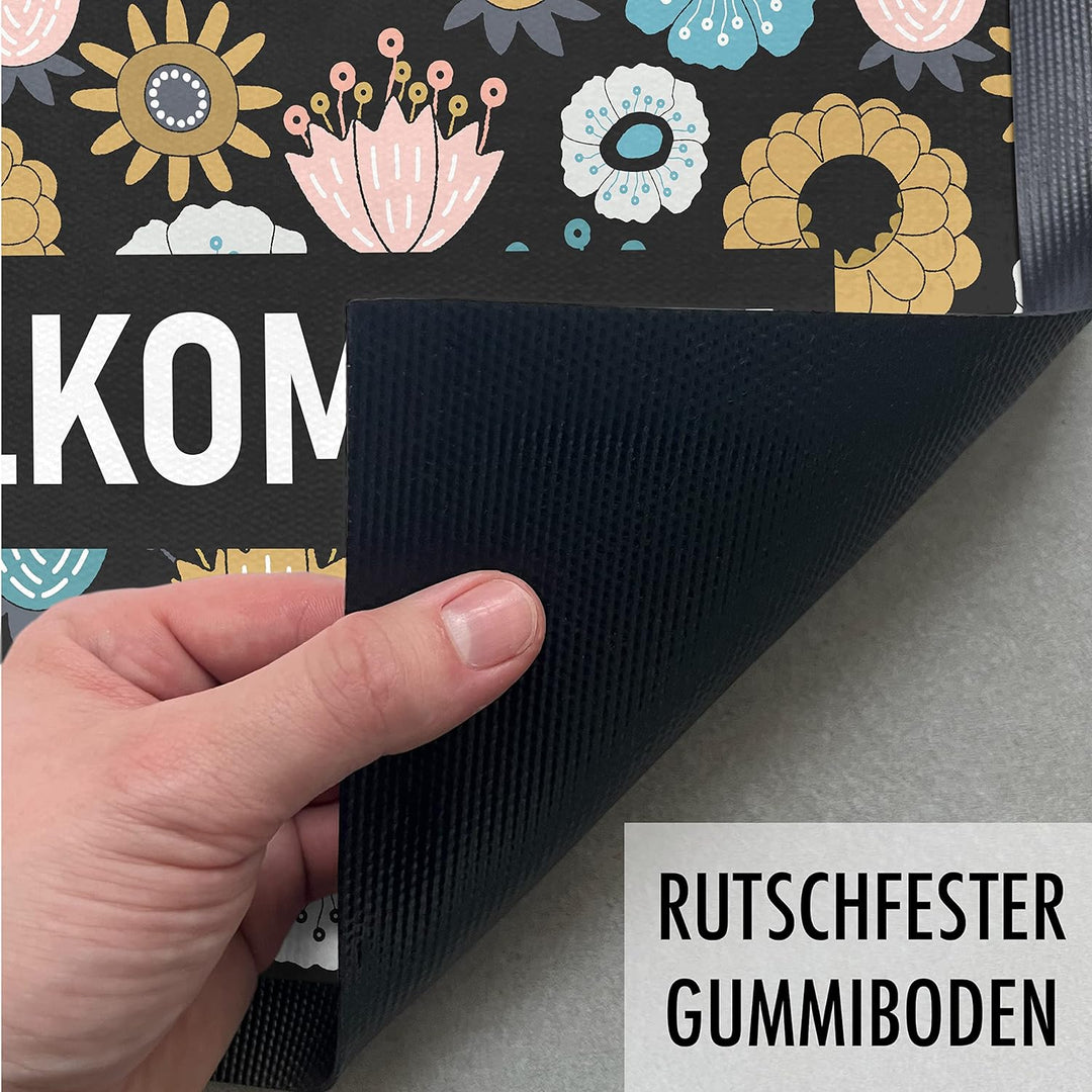 Trendation - Willkommen Fussmatte Grafik Schmutzfangmatte Geschenk Aussen Innenbereich 60x40 cm Wasc