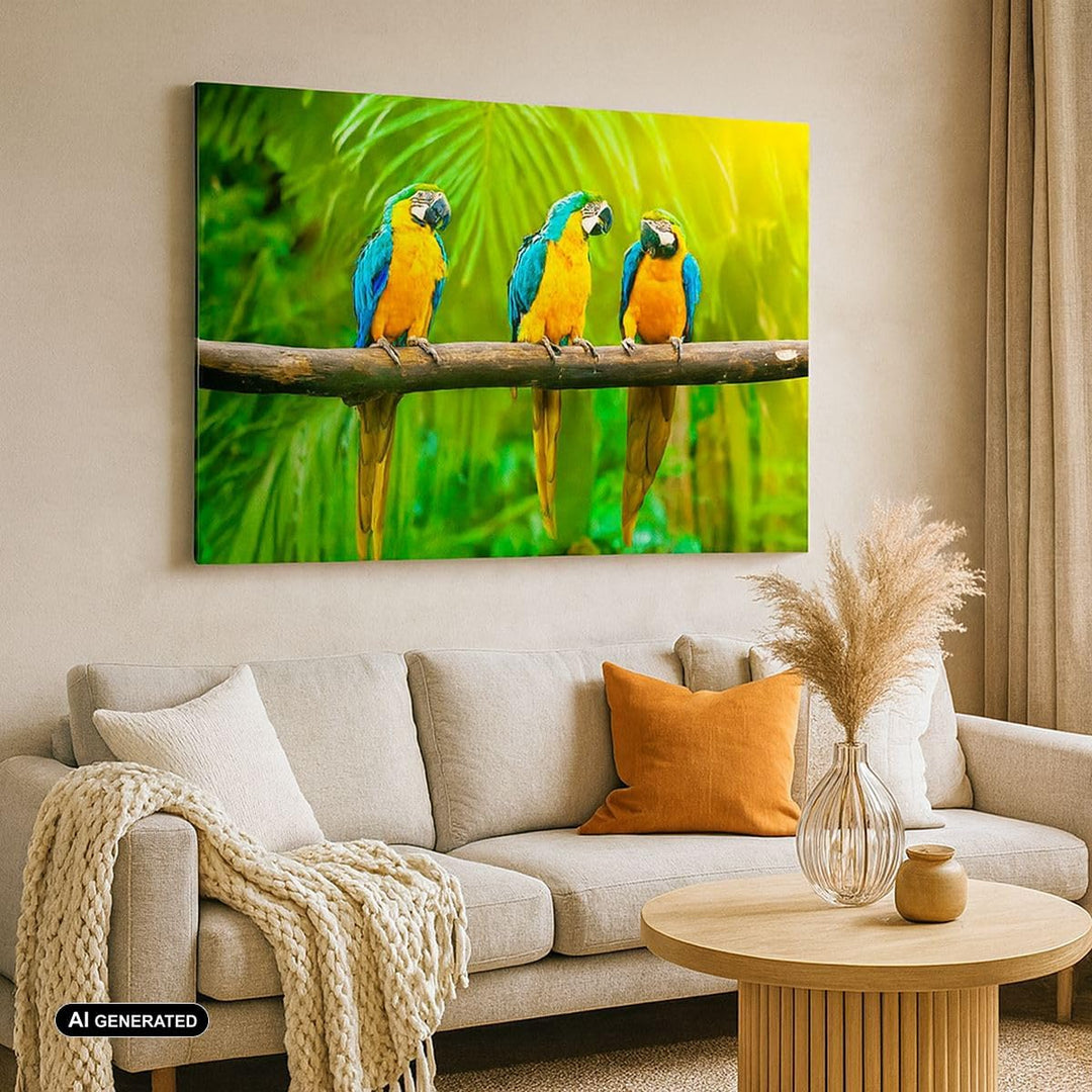 Bilder auf Leinwand 100x70cm Leinwandbild Papageien Collorful Natur Vögel Gross Wanddeko Bild Schlaf