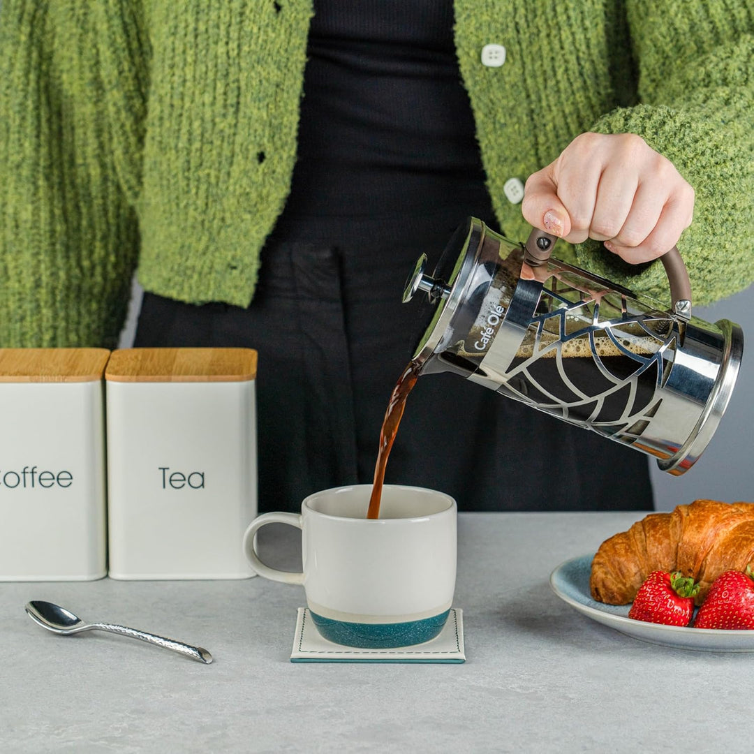 Café Olé Floral Durchsichtiger Kaffeebereiter Kaffeepresse aus Edelstahl 18/10 und Glas 1000 ml 8 Mo