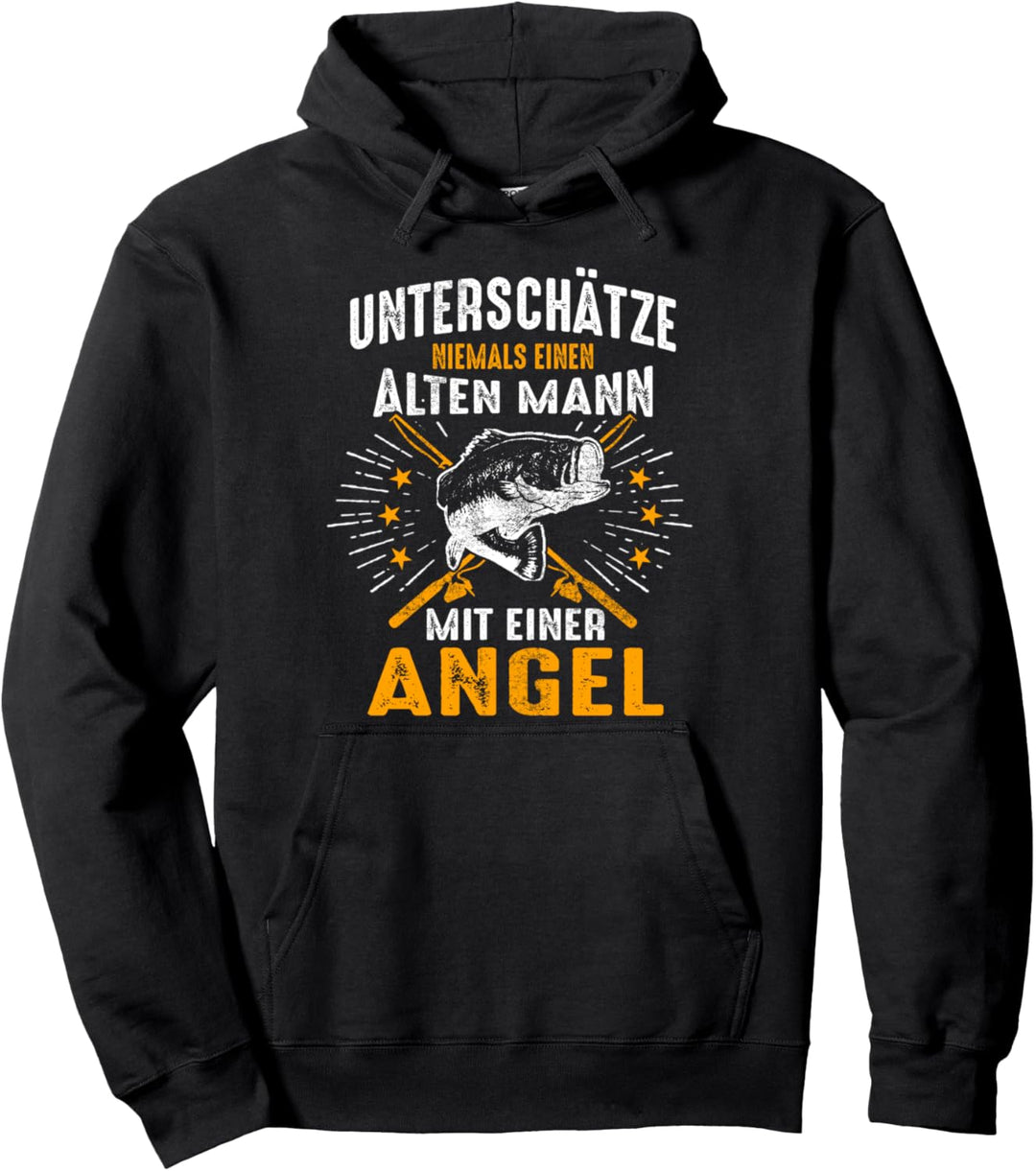 Unterschätze Niemals Einen Alten Mann Mit Einer Angel Angler Pullover Hoodie