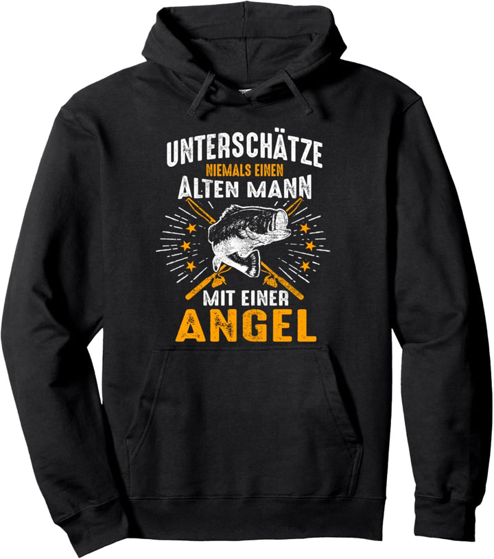 Unterschätze Niemals Einen Alten Mann Mit Einer Angel Angler Pullover Hoodie