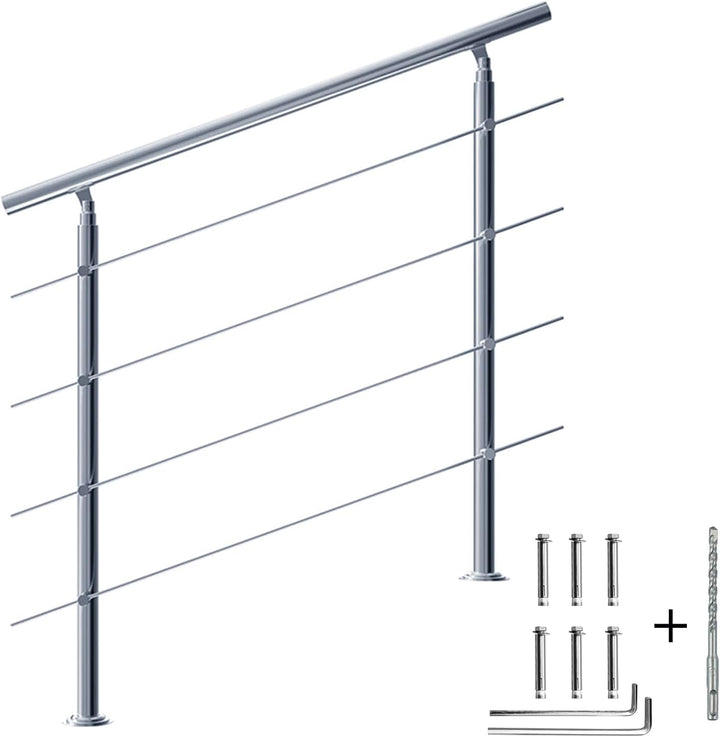 CAVATINY Edelstahl Handlauf Geländer für Treppen Brüstung Balkon mit 4 Querstreben - Innen und Ausse