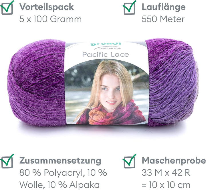Gründl Pacific Lace (Farbverlaufsgarn mit wollartigem Charakter aus 80 % Polyacryl, 10 % Wolle, 10 %