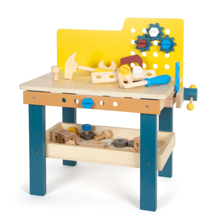 small foot Werkbank „Workshop“, inklusive 4 Werkzeugen und umfangreichem Zubehör aus Holz, für Kinde