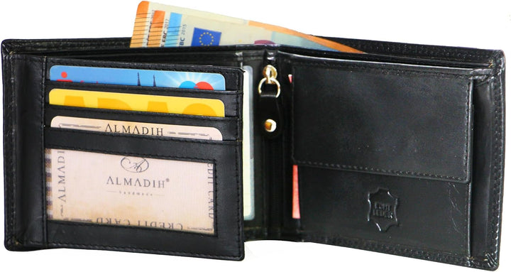 ALMADIH Leder Portemonnaie querformat RFID Schutz 11 Kartenfächer Münzfach Rindsleder Geschenkbox (P
