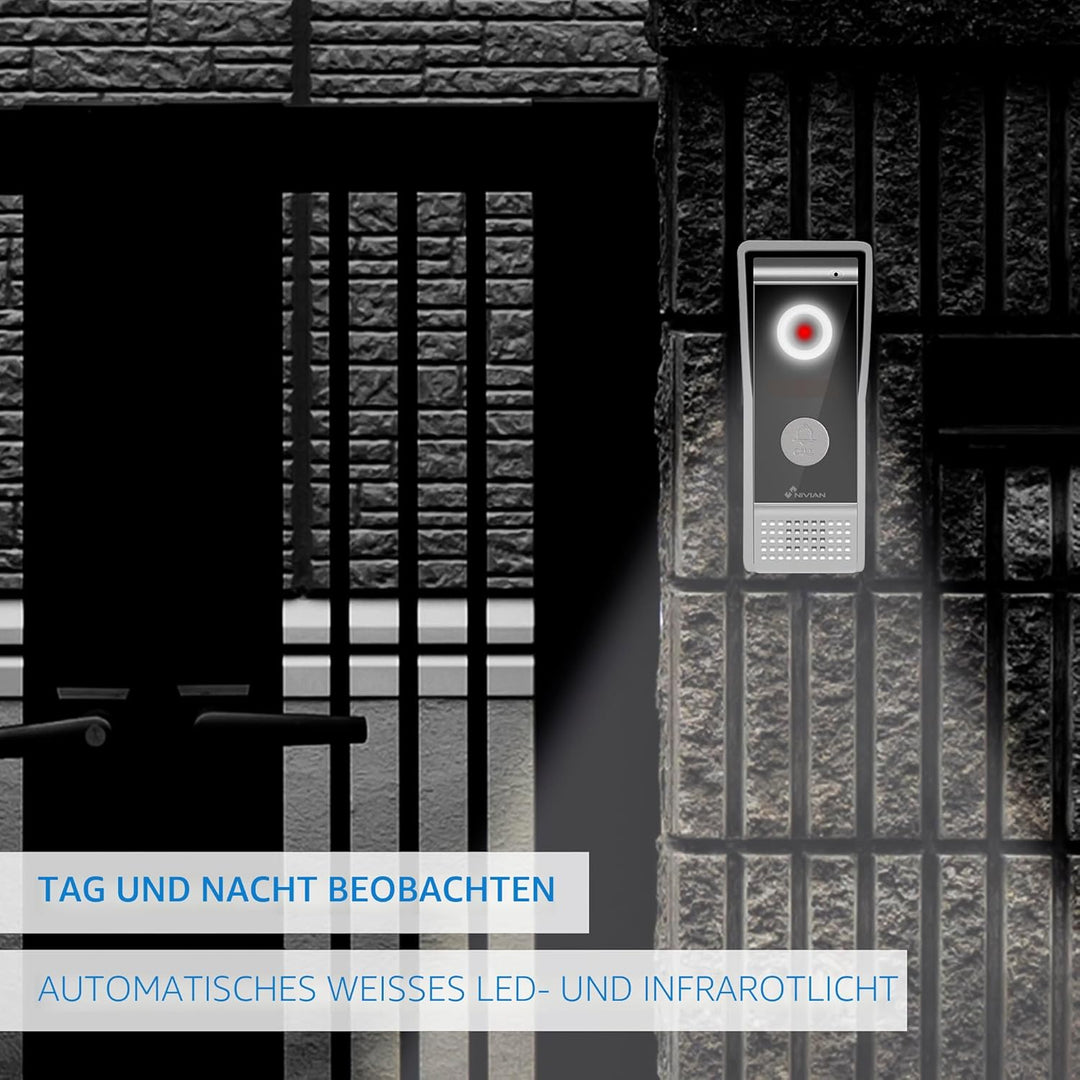 NIVIAN 2-Draht-Video-Türsprechanlage, analog, mit 7-Zoll-Monitor, HQ-Innendisplay mit bidirektionale