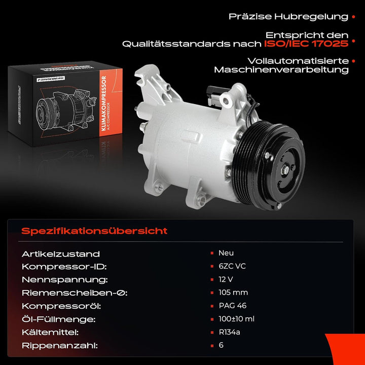 Frankberg Klimakompressor Klimaanlage Kompatibel mit Cooper S R50 R52 R53 1.6L Benzin 2002-2007 One