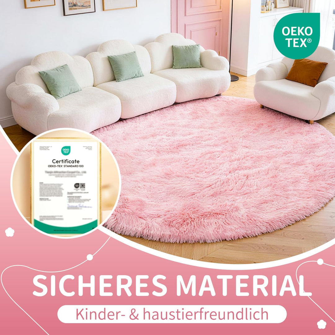 VOFUSHON Schlafzimmer Shaggy Plüsch runden Teppich Bunte Batik Faux Flauschiger Samt Moderne Innente