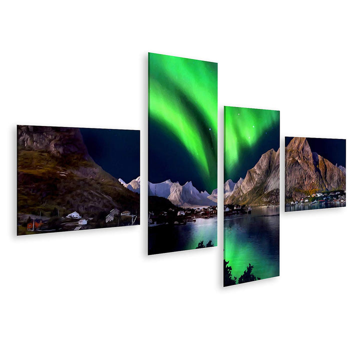 islandburner Bild auf Leinwand Bergsee Landschaft Natur Landschaft Nachthimmel Nordlichter Über Berg