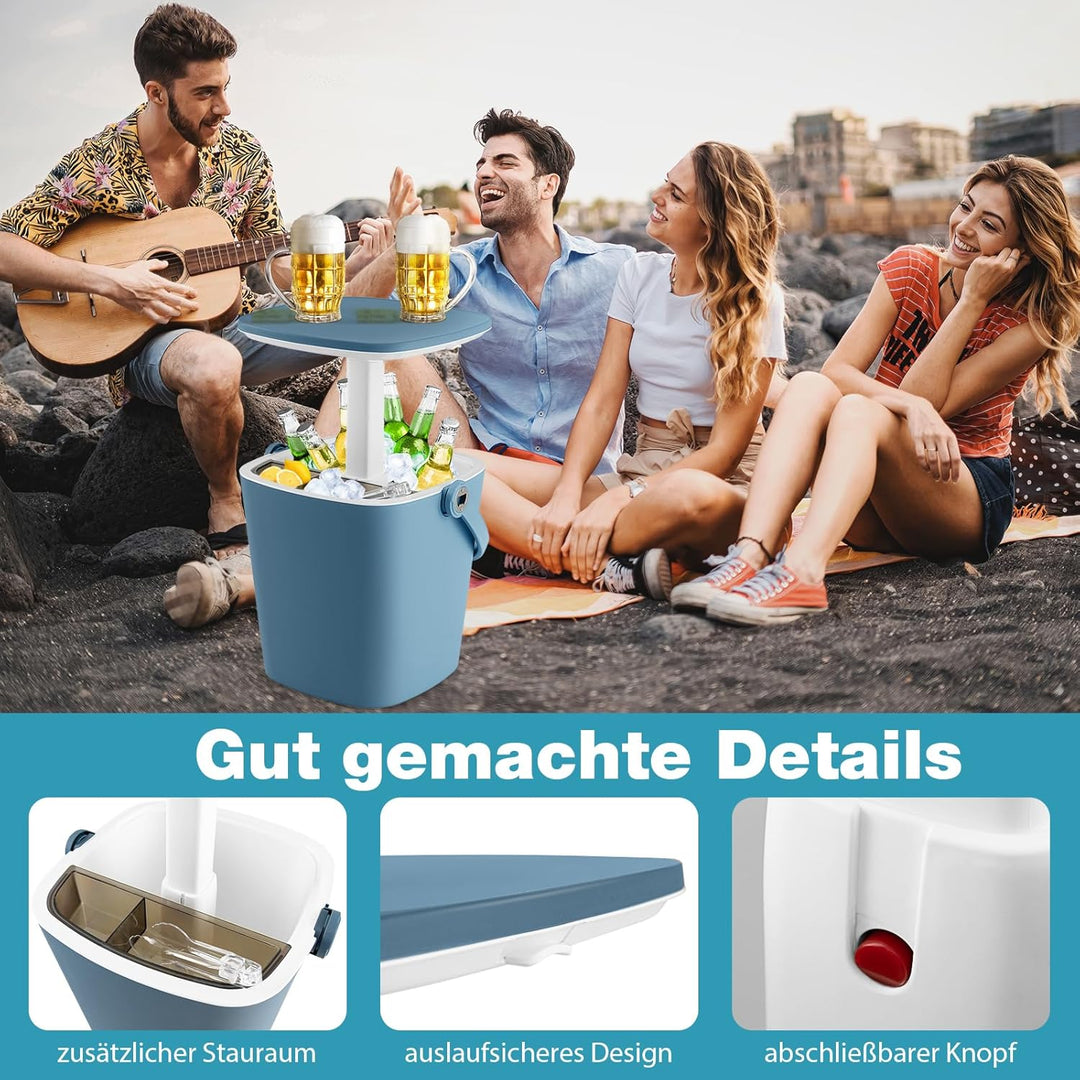 GYMAX Cool Bar mit Griff, tragbarer 15 L Bier- & Weinkühler mit Eiszange & Flaschenöffner, 3-in-1 Be
