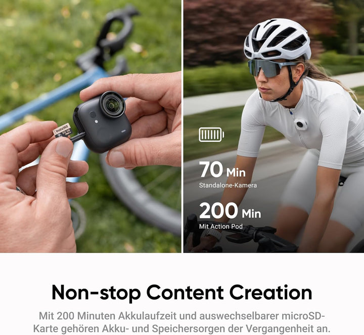 Insta360 GO Ultra Nachtschwarz - freihändige 4K Mini-Cam, leicht & mobil, top bei wenig Licht, übera