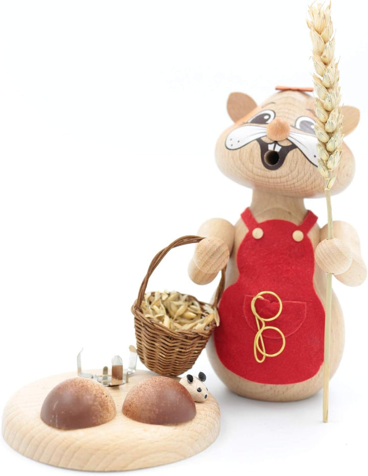 Kuhnert - Erzgebirgische Holzkunst Räuchermann Räucherfigur Hamster 18cm - Urhamster Frau, Urhamster