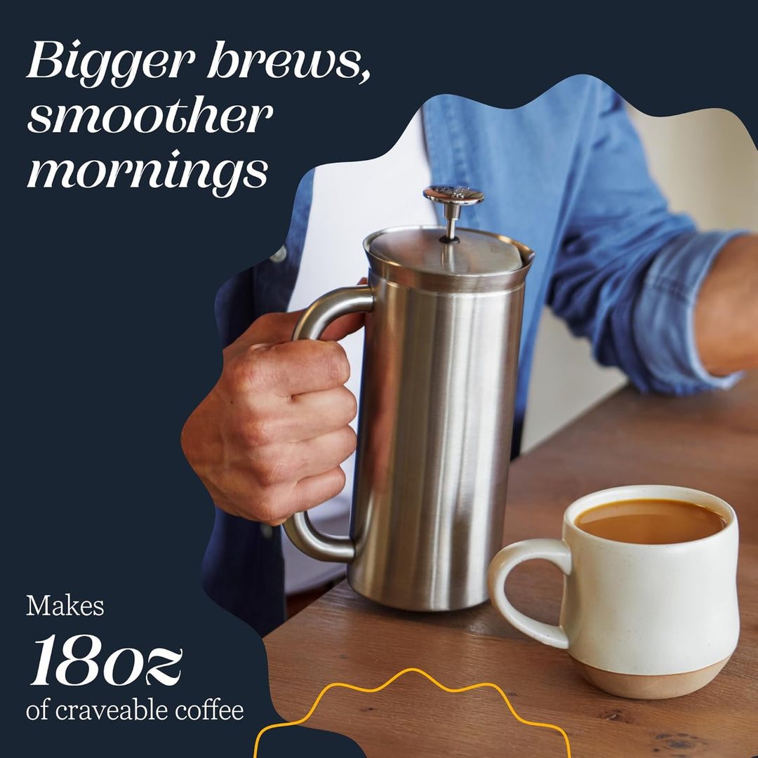 ESPRO 1118C2 Coffee Press P7-18 oz, Double Wall Vacuum Insulated, Brushed Stainless Steel, 530 ml 53