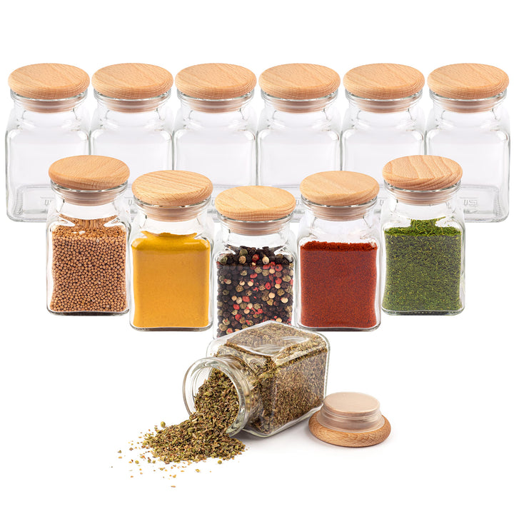 EVADUESS Gewürzgläser mit Holzdeckel, 150ml x 12, Aufbewahrungsgläser, Gewürzdosen, Gewürzset, Gewür