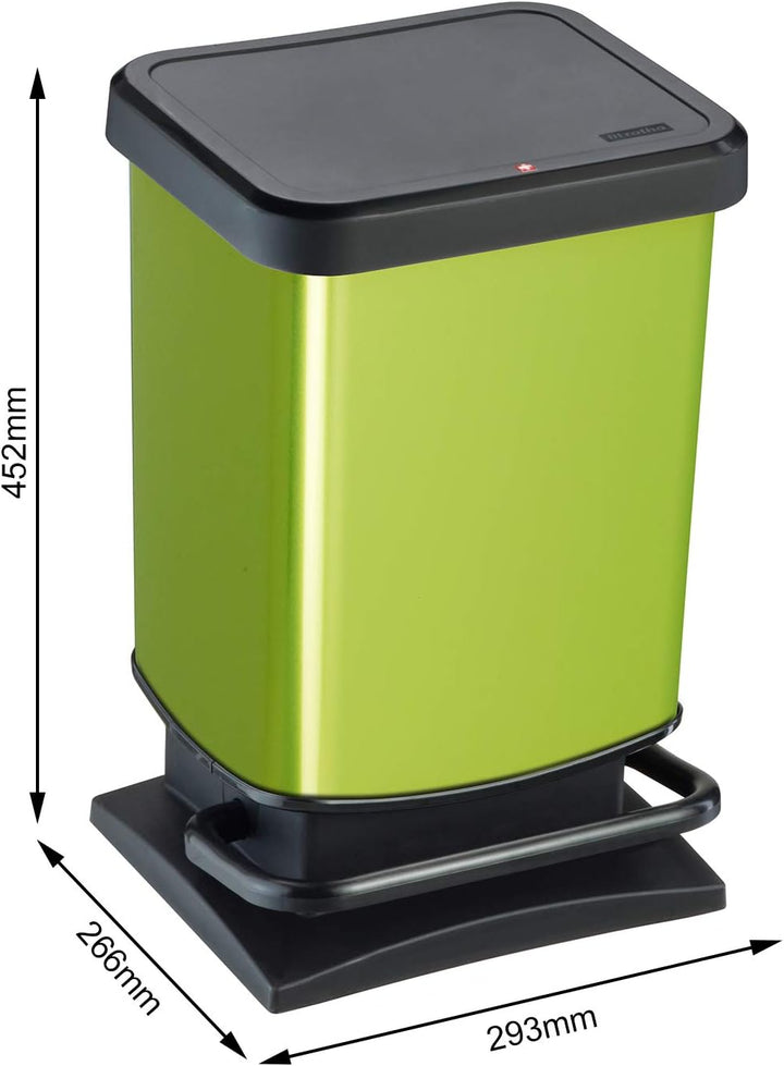 Rotho Paso Mülleimer 20l mit Pedal und Deckel, Kunststoff (PP) BPA-frei, grün/metallic, 20l (29.3 x
