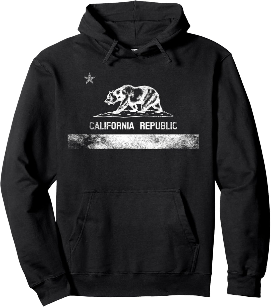 CALIFORNIA STATE FLAG GRIZZLY BEAR CALI DISTRESSED WHITE Pullover Hoodie
