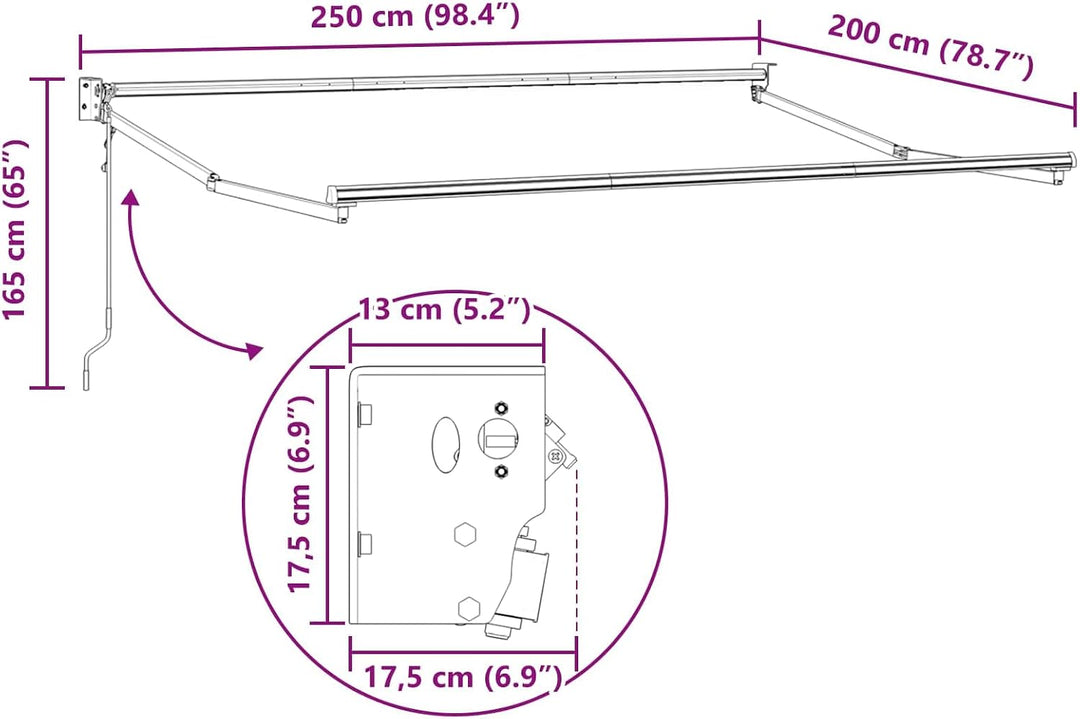 vidaXL Ausziehbare Markise Anthrazit 2,5 x 2 m Polyester und Metall, Anthrazit 2,5 x 2 m