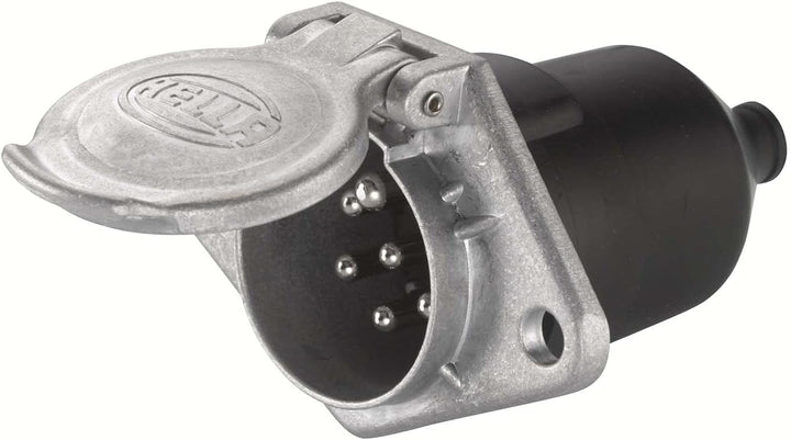 HELLA Steckdose - 24V - 7-polig - Flachsteckanschluss - Stecker: Flachstecker - Länge: 103mm - Alumi