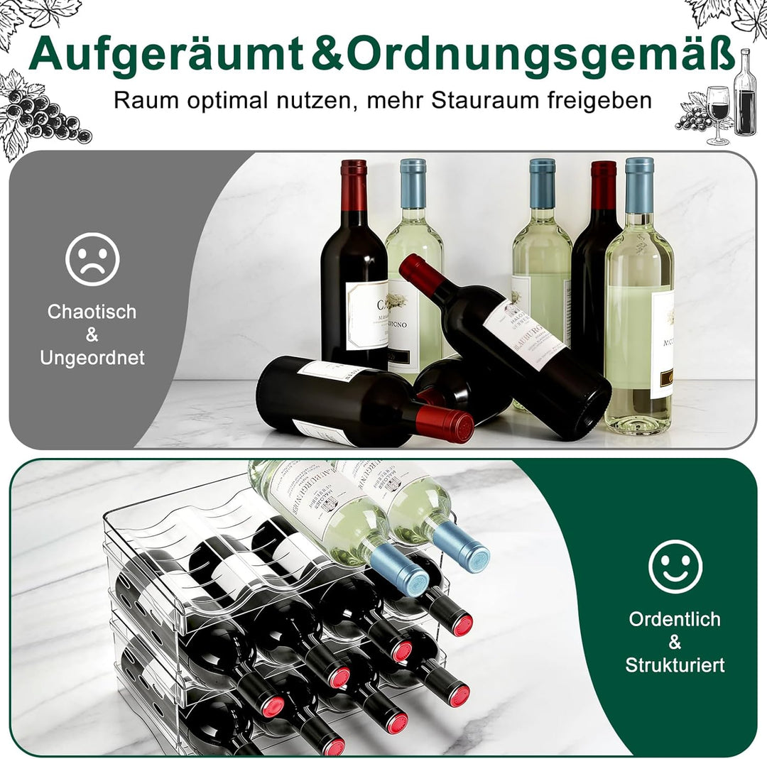 Stapelbarer Flaschenhalter – Für 12 Flaschen, geeignet für Kühlschrank, Schrank, Arbeitsplatte und B