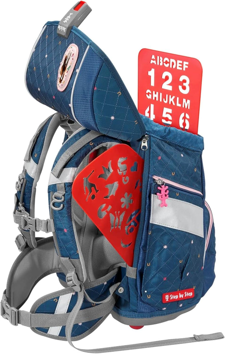 Step by Step 2IN1 PLUS Spiegelburg Schulranzen-Set, Pferdefreunde „True Love“, 6-teilig, blau, ergon