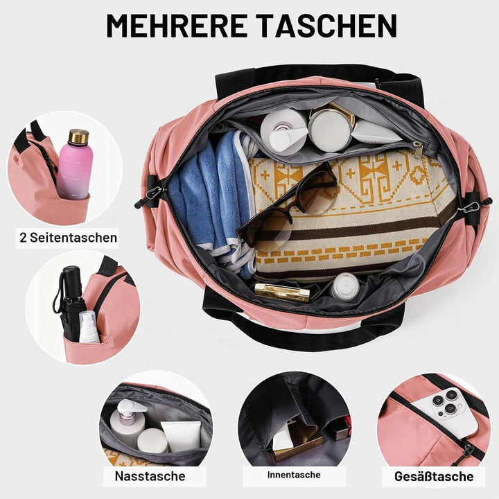Sporttasche Damen Klein Reisetasche, 45x27x20 cm, mit Nassfach, Weekender Fitness Gym Bag, Sport Tas