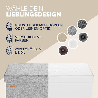 Casaria® Sitzbank mit Stauraum 80x40x40cm Hellgrau Deckel Klappbar Gepolstert Faltbar Stoff 100L Sta