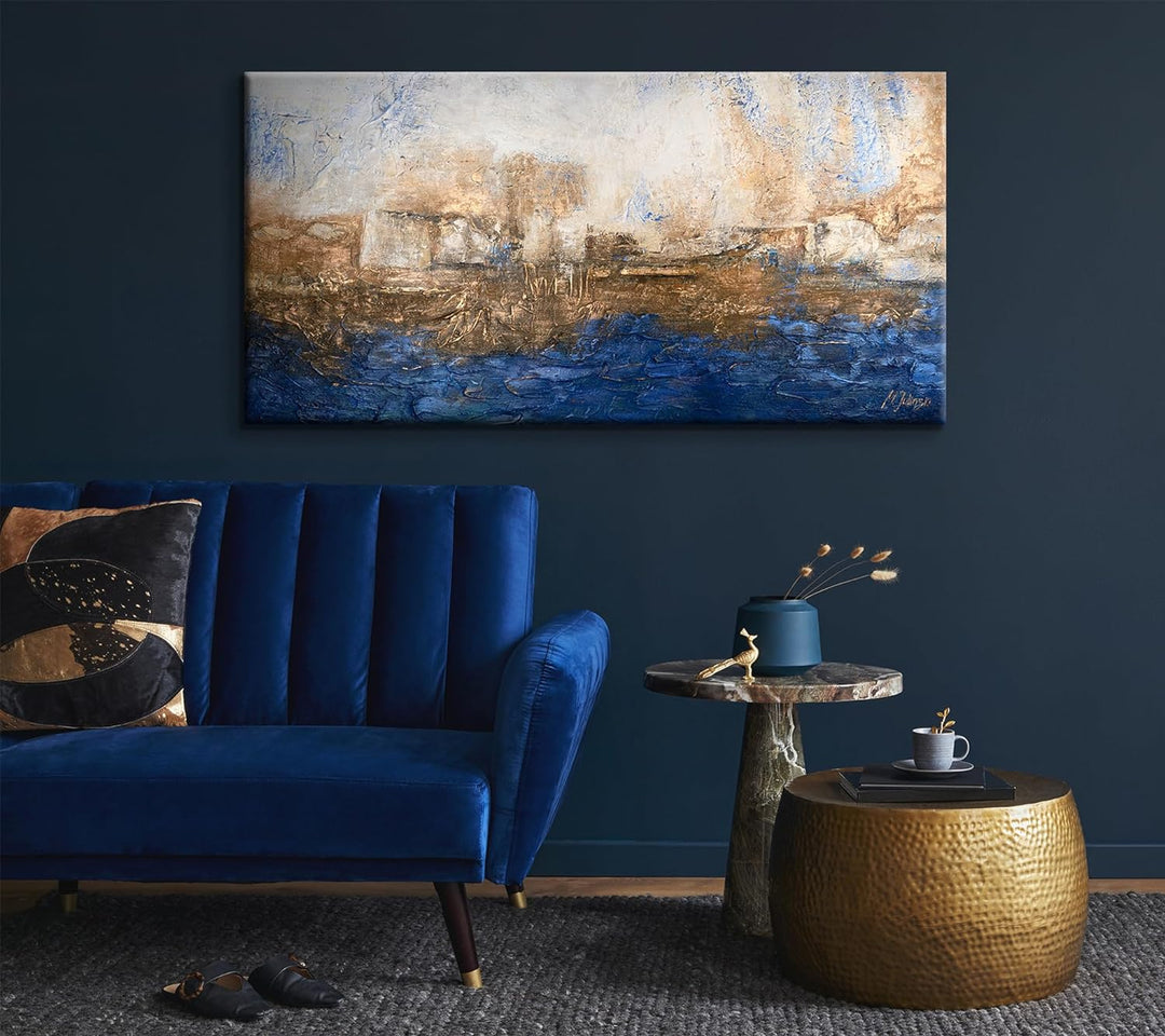 YS-Art Abstrakt Acryl Gemälde auf Leinwand Marine handgemalt Wandbilder Wohnzimmer modern Wohndekor