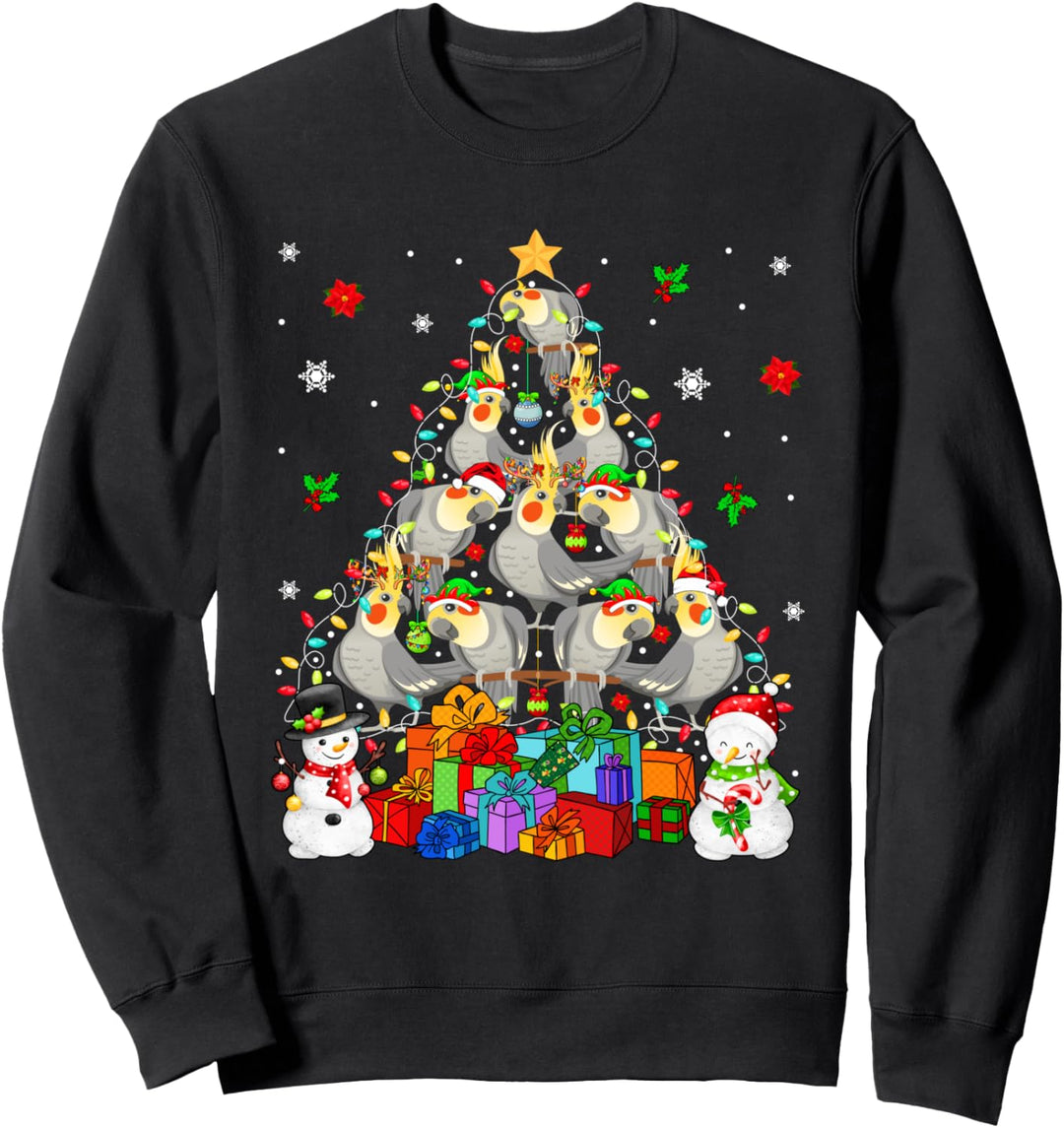 Xmas Squad Santa Reindeer Cockatiel Birds As Xmas Tree Farm Sweatshirt