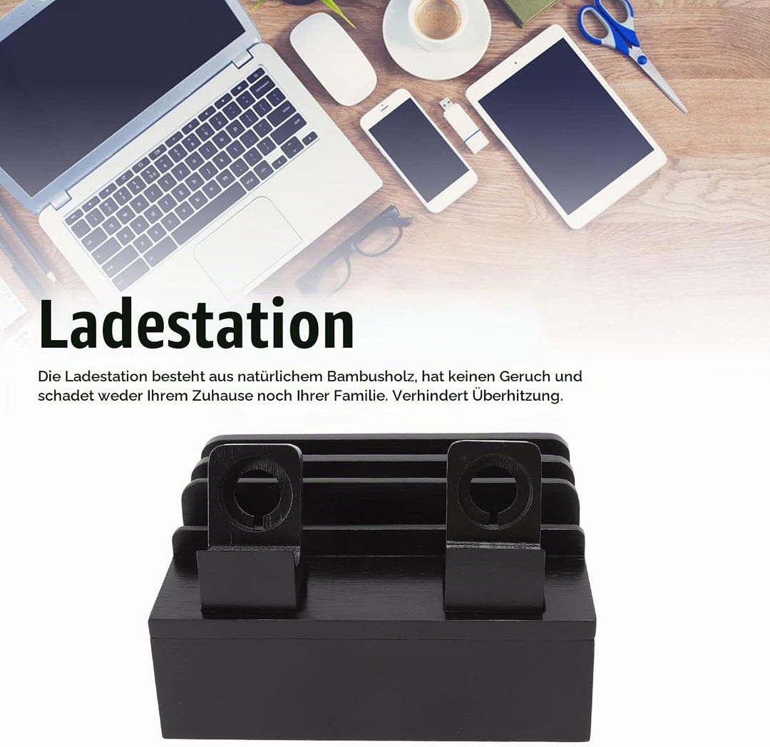 TOPINCN Ladestation 5-Port Ladegerät, Bambus Ladestation Multifunktions Ladestation für Telefone Tab