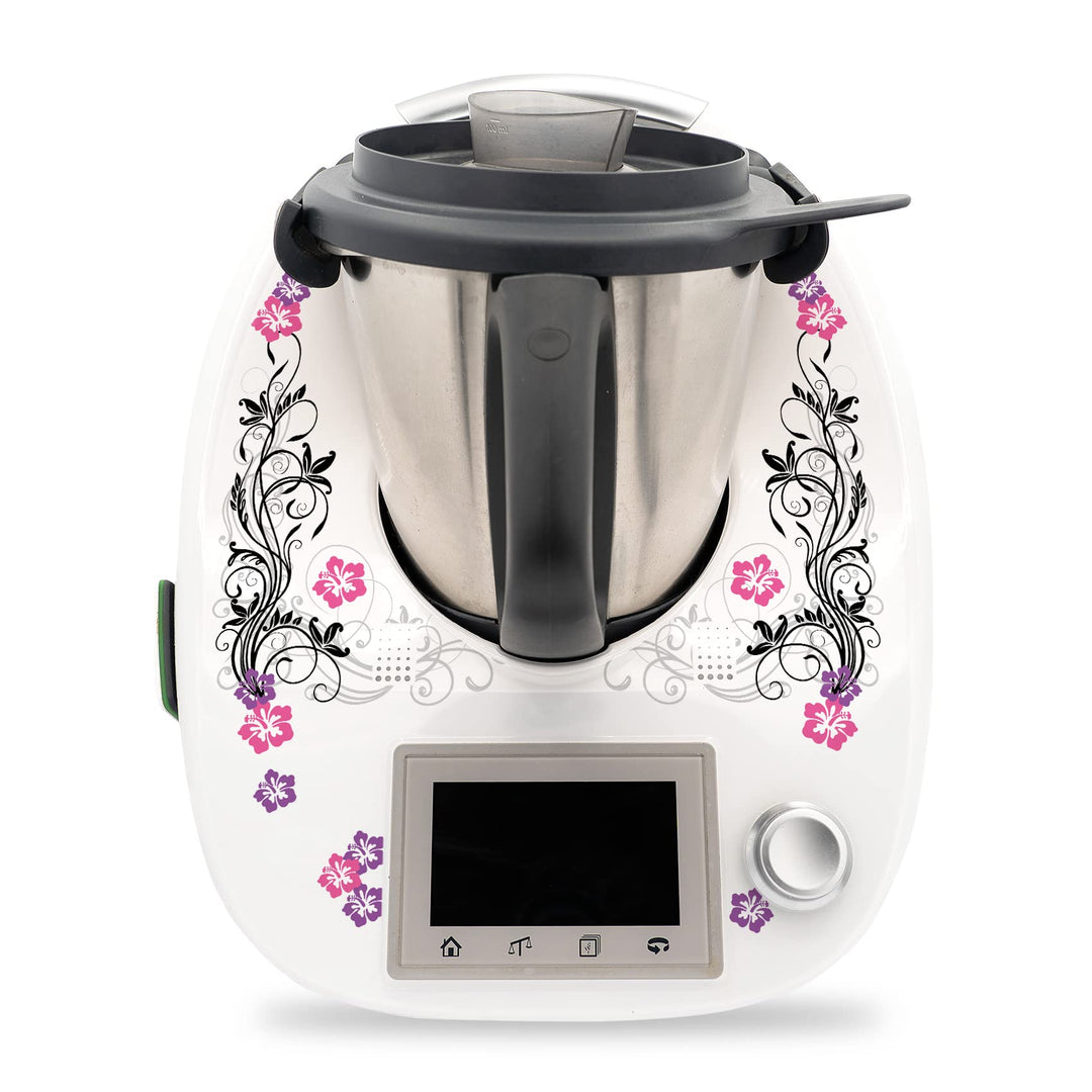 Finest Folia Deko Schutz Aufkleber kompatibel mit Thermomix TM5 Sticker Set | Klebefolie Hibiskus De