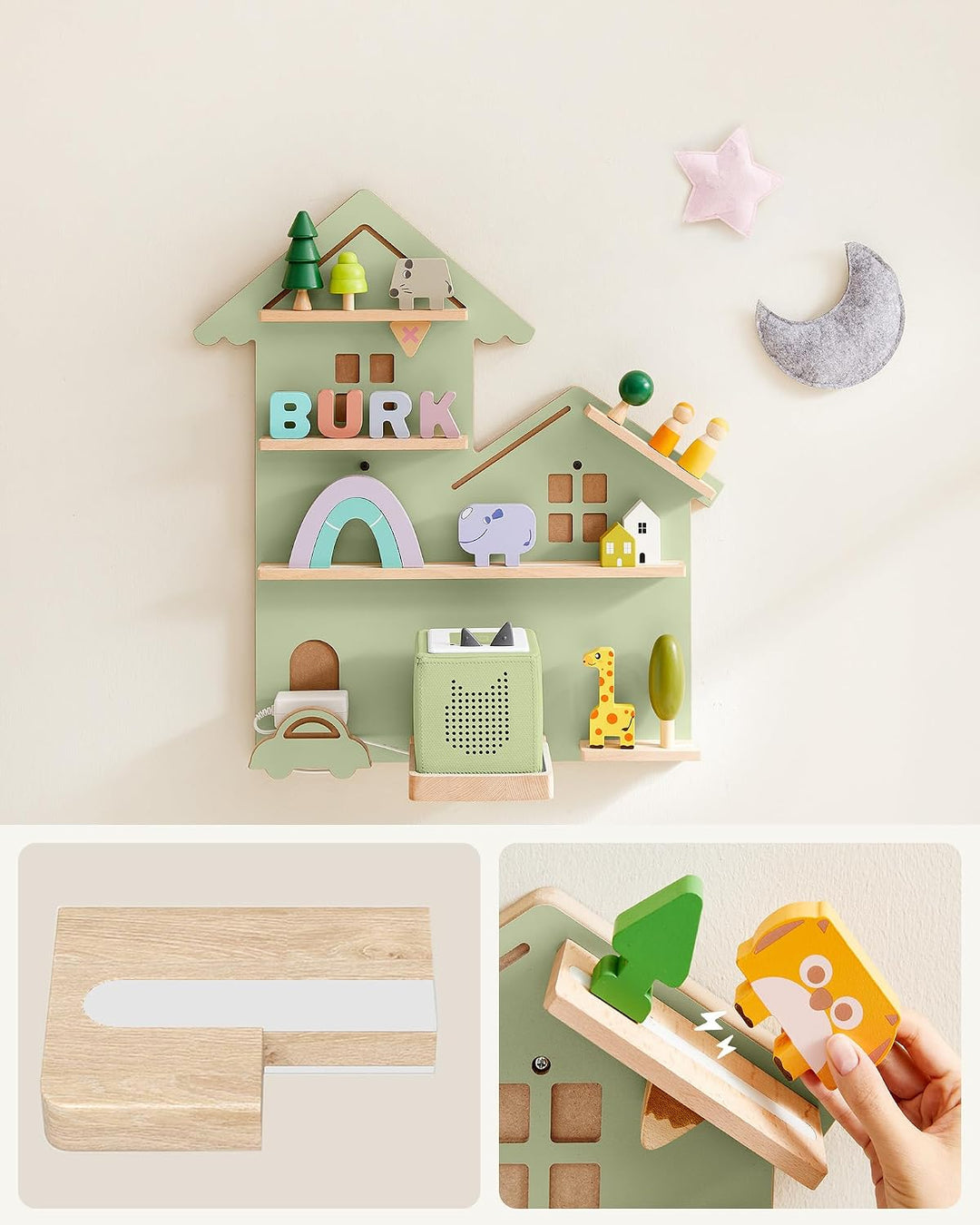 SONGMICS Regal für Toniebox, Wandregal für 35 Figuren, Kinderregal, einfache Montage, Kinderzimmer,