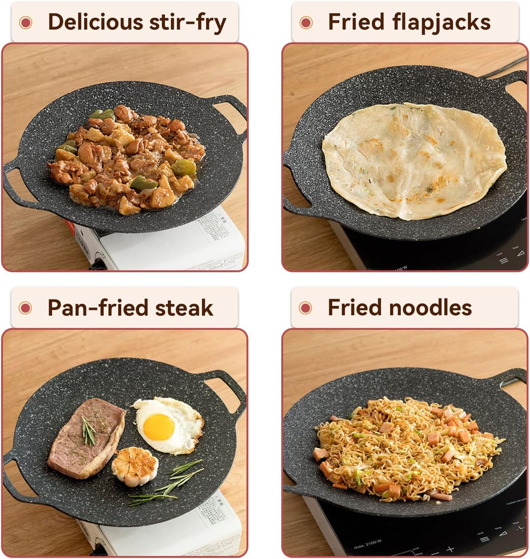Cyrank Koreanische BBQ-Grillpfanne, Runde BBQ-Grill Antihaft-Grill, Koreanischer BBQ-Grillplatte, An