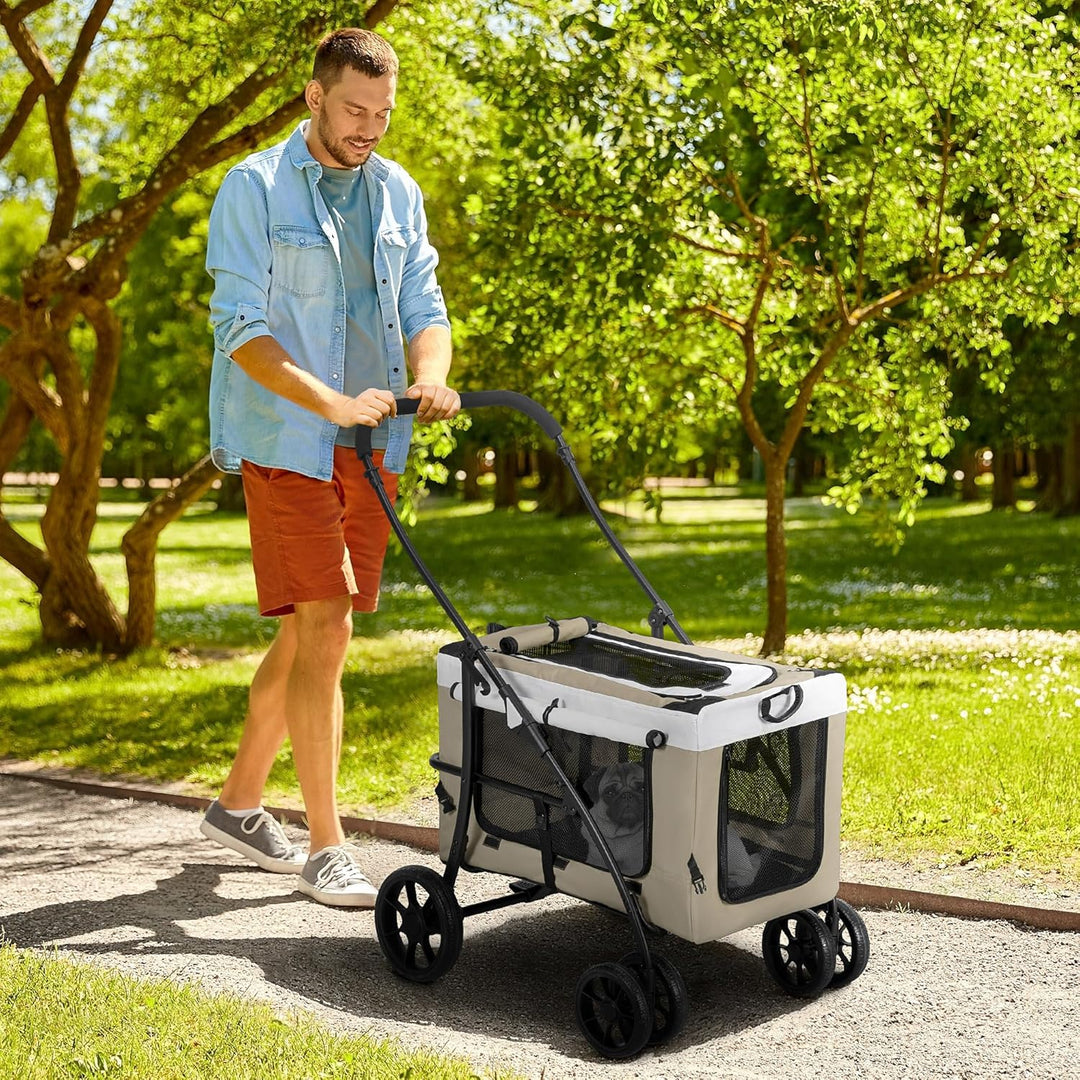 PawHut 2 in 1 Hundewagen Hundebuggy klappbar für Hunde &amp; Katzen bis 10 kg Katzenbuggy mit Kissen Net