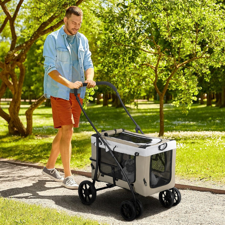 PawHut 2 in 1 Hundewagen Hundebuggy klappbar für Hunde &amp; Katzen bis 10 kg Katzenbuggy mit Kissen Net