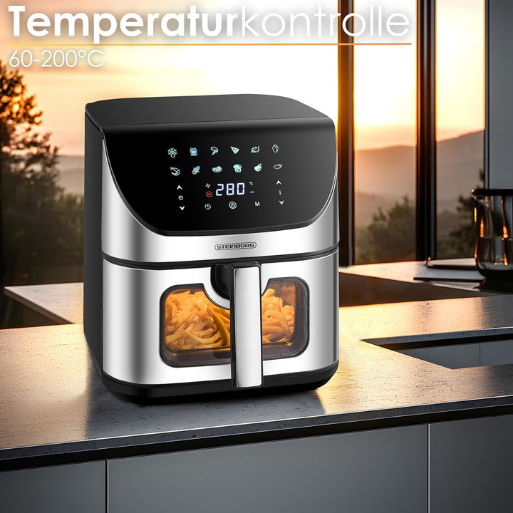 Heissluftfritteuse 8 Liter 4 in 1 Sichtfenster Mini Backofen Grillen Backen Dörren Frittieren Heissl