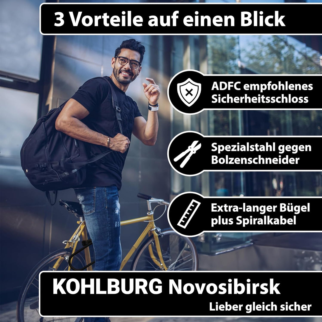 KOHLBURG Sicherheits- Bügelschloss mit höchster Sicherheitsstufe 10/10 - sicheres Fahrradschloss mit
