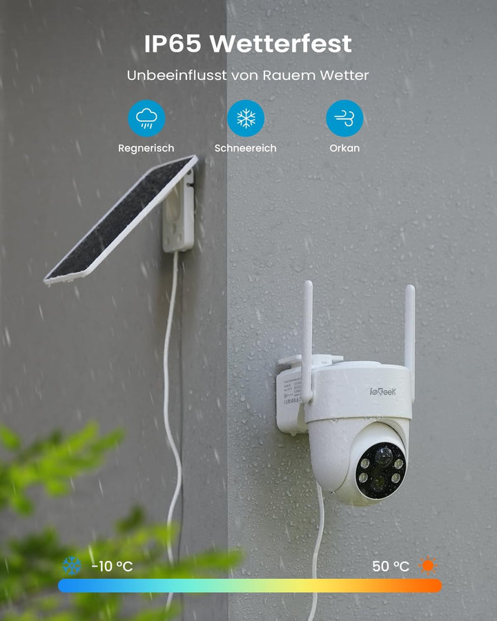 ieGeek 2K Überwachungskamera Aussen Solar: 360° PTZ Kamera Überwachung Aussen, 2.4GHz Aussenkamera W