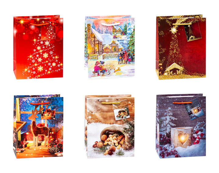 TSI Geschenktüten WEIHNACHTEN SERIE 10, 12er Packung, Grösse: Mittel (HxBxT 23 x 18 x 10 cm), Art. N