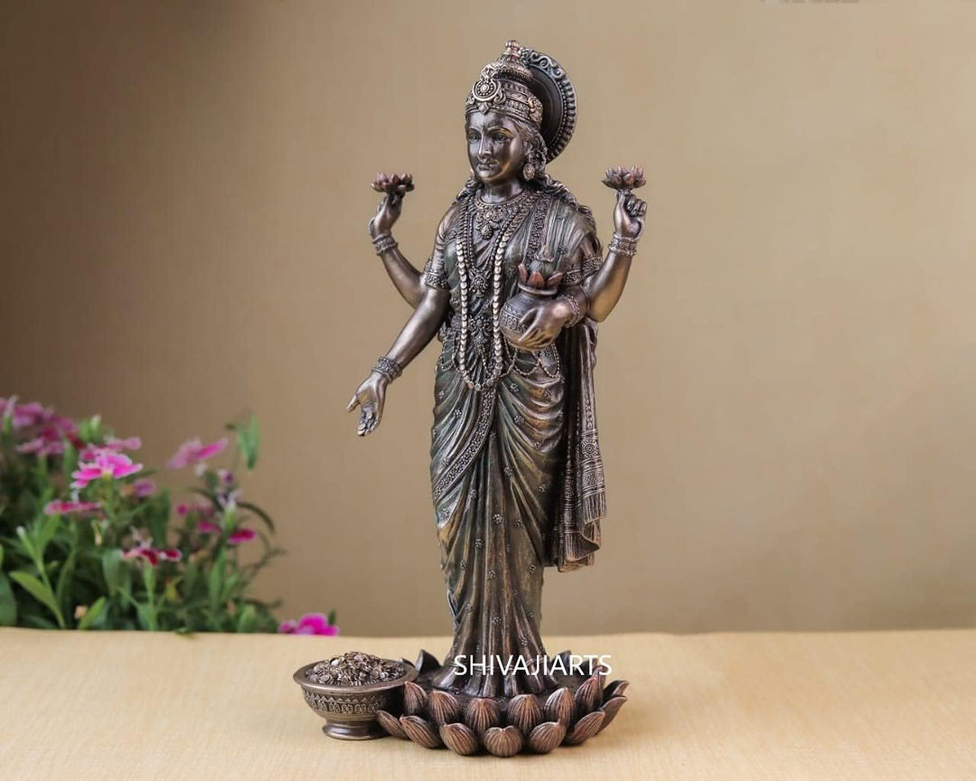 SHIVAJI ARTS Lakshmi Statue, 26 CM Grosse stehende Göttin Lakshmi Idol, Laxmi Idol Hindu-Göttin des