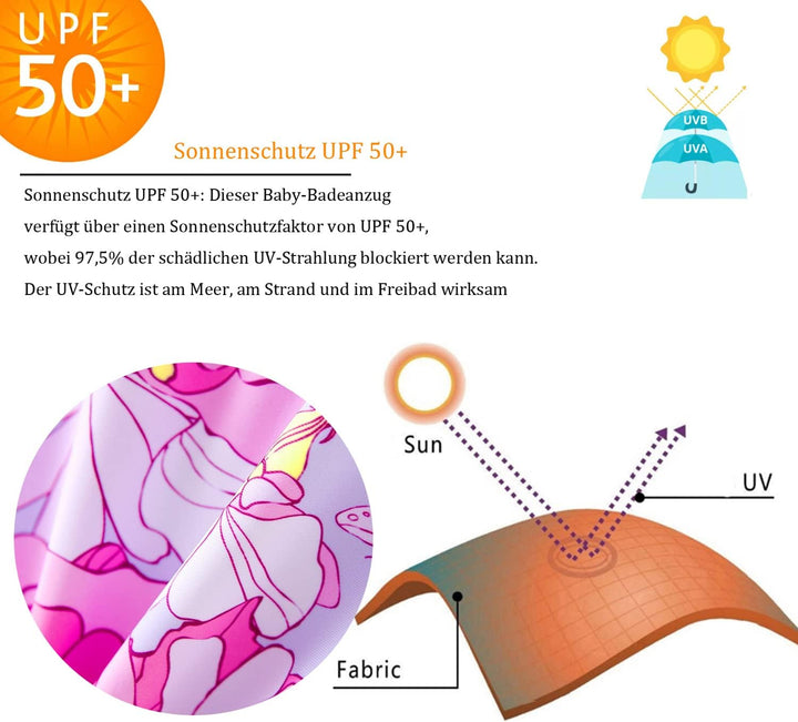 UMELOK Baby Badebekleidung Mädchen Badeanzug mit Sonnenhut UV Schutz 0-3 Monate Blumen, Rosa, 0-3 Mo