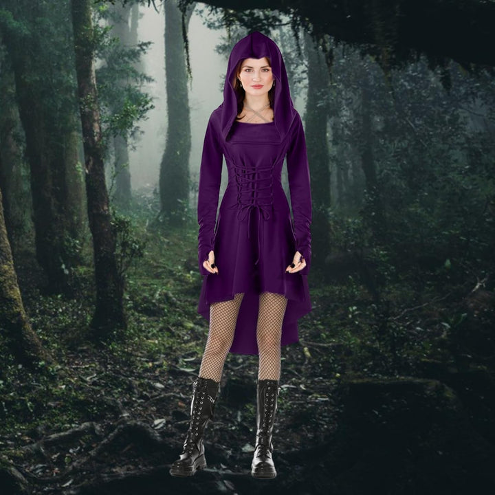 Pianocean Mittelalter Kleidung Damen, Renaissance Kleid, Gothic Kleid，Renaissance Mit Kapuze Langarm