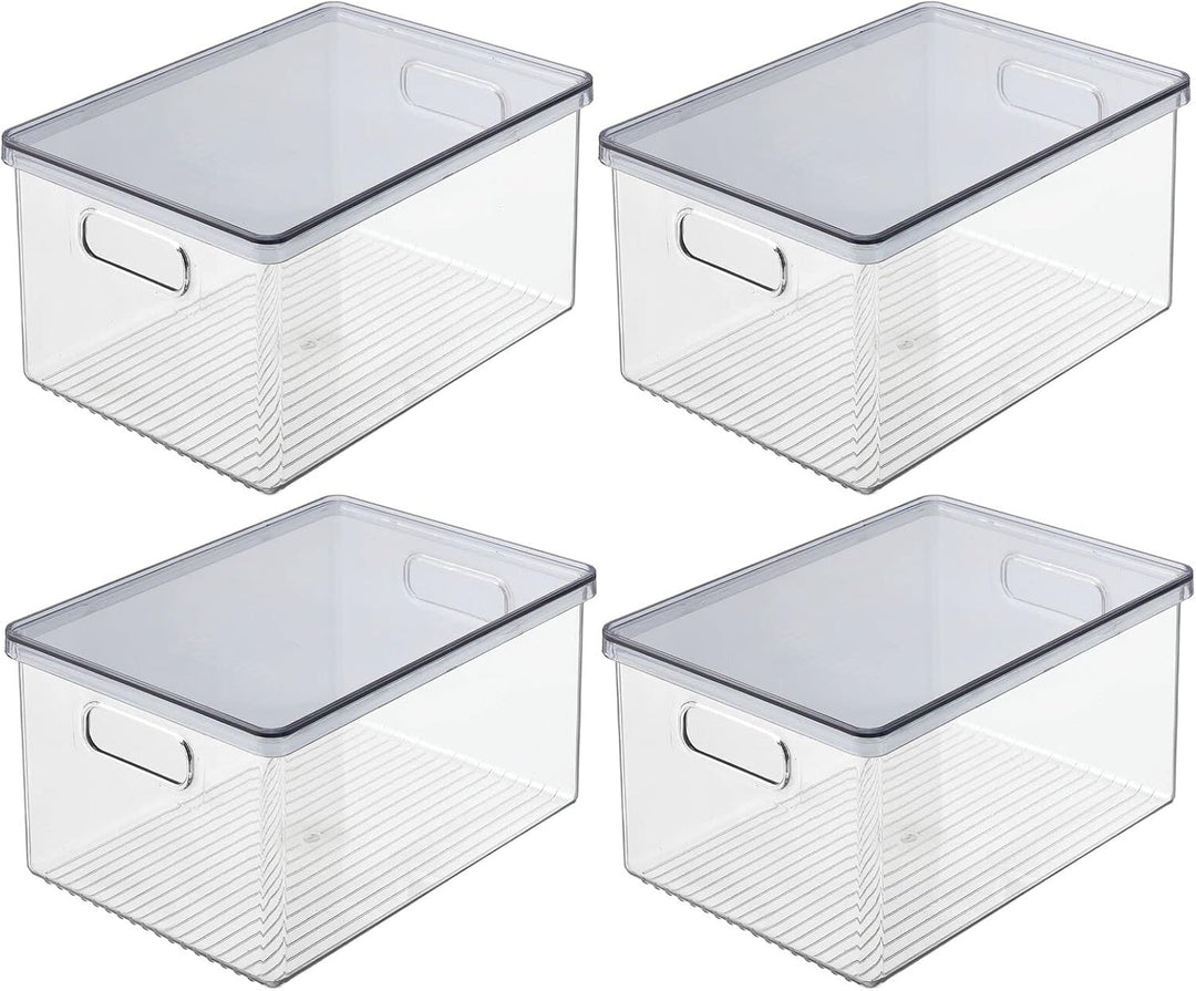 mDesign 4er-Set Bad Organizer – praktische Kosmetikaufbewahrung mit abnehmbaren Deckel – stapelbare
