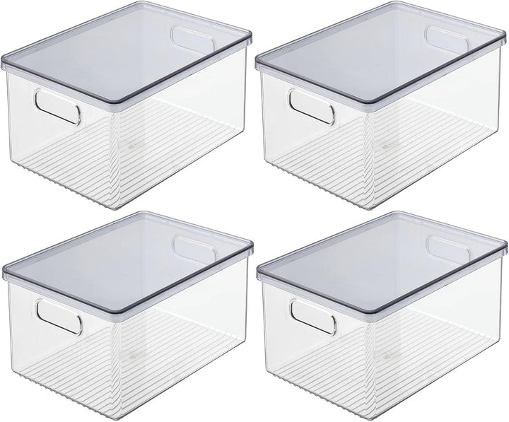 mDesign 4er-Set Bad Organizer – praktische Kosmetikaufbewahrung mit abnehmbaren Deckel – stapelbare
