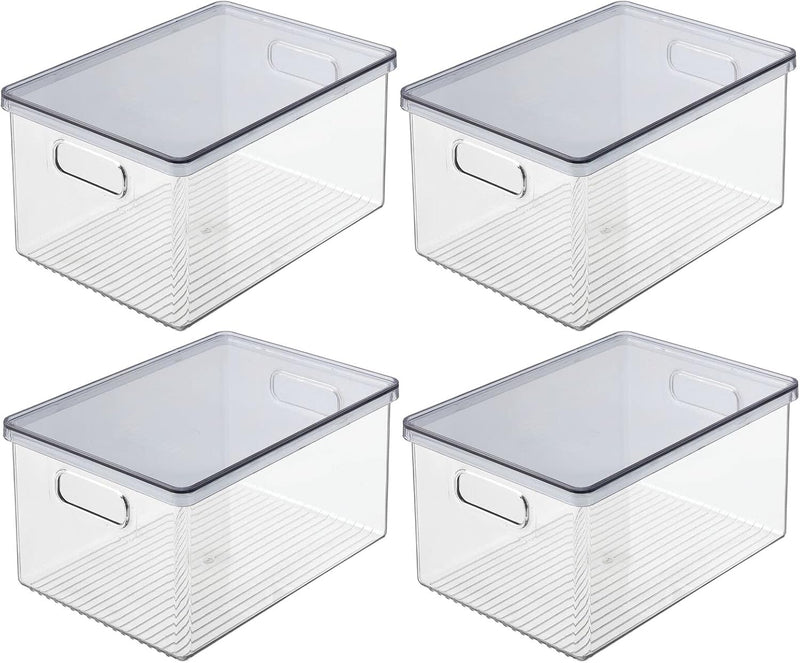 mDesign 4er-Set Bad Organizer – praktische Kosmetikaufbewahrung mit abnehmbaren Deckel – stapelbare