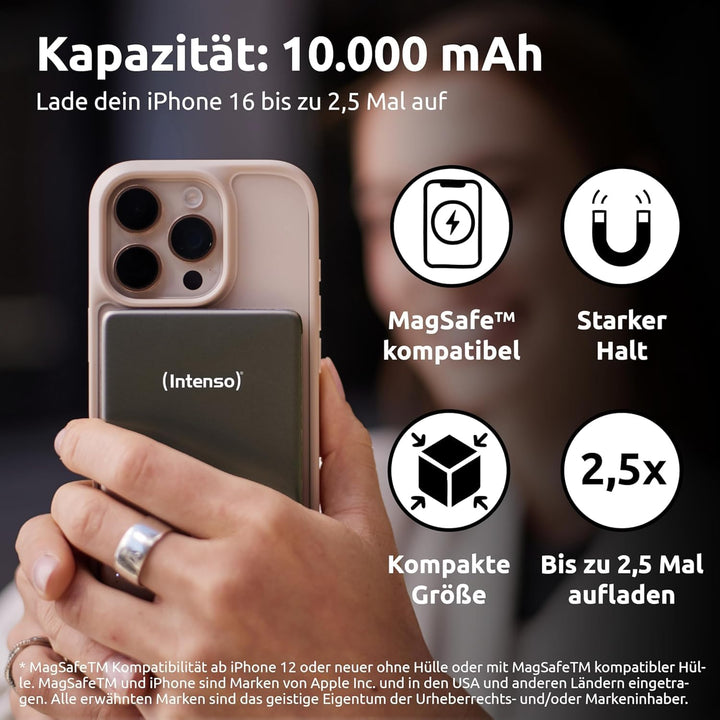 Intenso MW10000 Magnetische Powerbank 10000 mAh – MagSafe kompatibel, Wireless Charging 15W, USB-C P