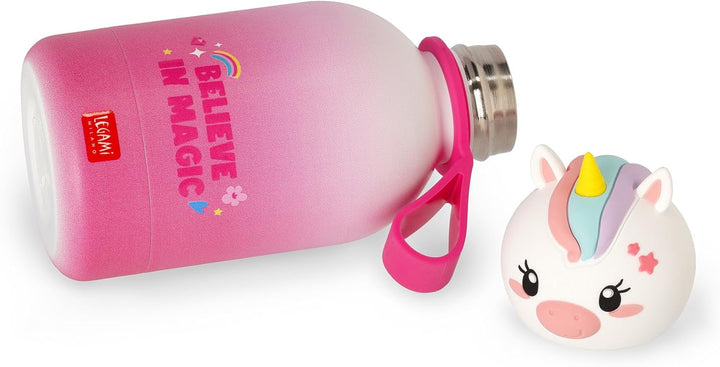 Legami - Hot&Cold BFF Kinder-Wasserflasche, Unicorn,-Motiv, doppellagig aus 18/8 Edelstahl mit luftd
