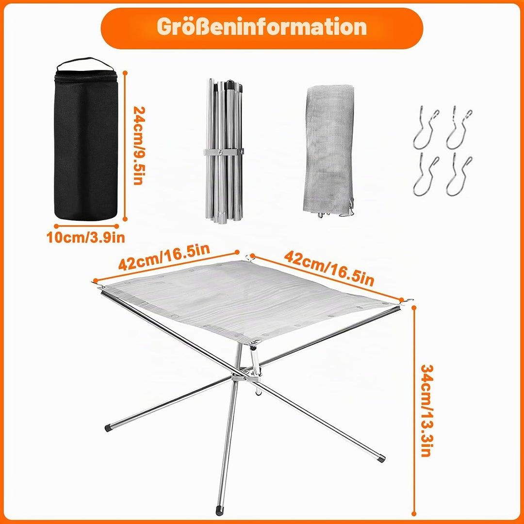 42cm Tragbare Outdoor Feuerstelle mit Tragetasche, 304 Edelstahl Mesh Aussenbereich Feuer Pit Mat, F