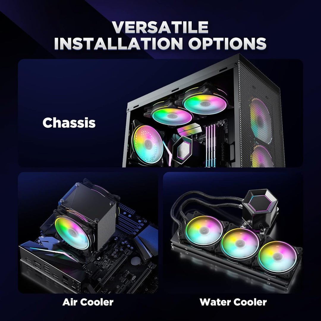 AsiaHorse PC 120MM RGB Lüfter, ARGB Gehäuselüfter mit Hub-Steuerung, 4 Rangen CPU Gehäuse Lüfter mit