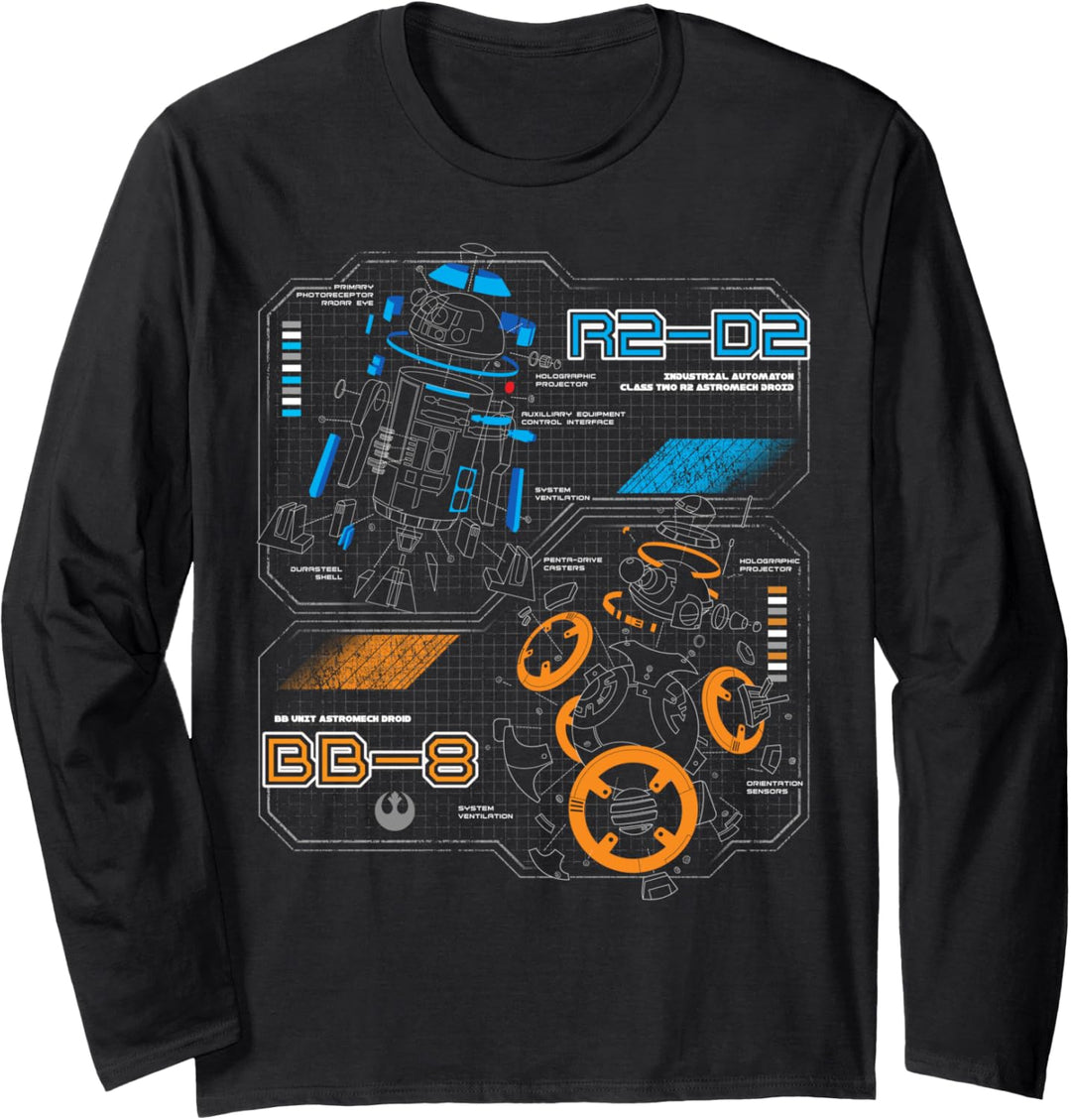 Star Wars The Last Jedi BB-8 And R2-D2 Schematics Poster Langarmshirt